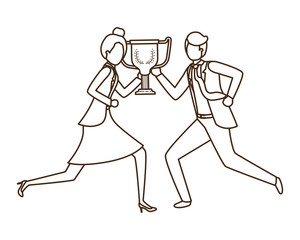 business couple with trophy avatar character
