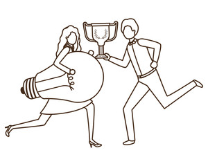 business couple with trophy and light bulb