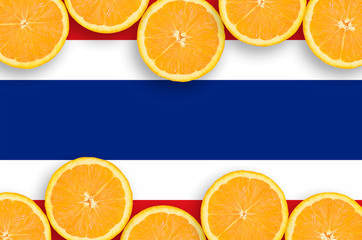Thailand flag  in citrus fruit slices horizontal frame