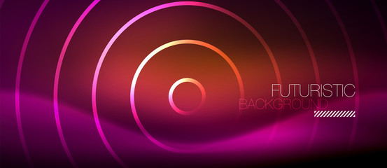 Neon glowing techno lines, hi-tech futuristic abstract background template with square shapes