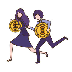 business couple with dollar sign avatar character