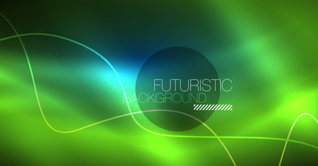 Glowing abstract wave on dark, shiny motion, Christmas and New Year magic space light. Techno abstract background