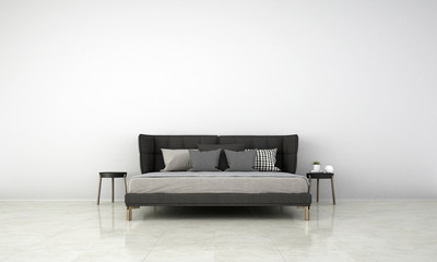 3D rendering interior design of minimal bedroom and white wall texture background 
