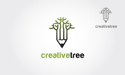 Creative Pencil Tree Vector Logo Illustration. Vector design elements.