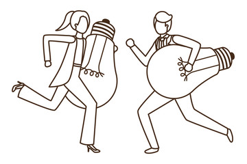 business couple with light bulbs avatar character