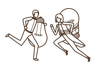 business couple with light bulbs avatar character