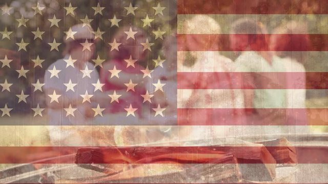 Campfire with american flag