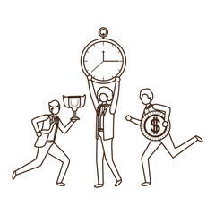 businessmen with clock and set icons