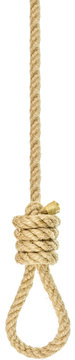 noeud de pendu en corde de chanvre sur fond blanc 