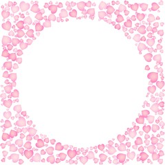 Cute pink frame for Valentine Day. Circle shape out of hearts ornament. Isolated editable vector clip art on white background