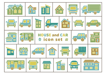 車と家のアイコンセット(シルエットカラー)
