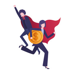 business couple with hero coat and currency