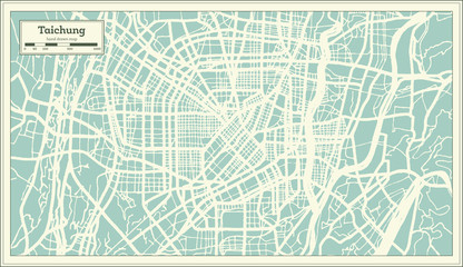 Taichung Taiwan City Map in Retro Style. Outline Map.