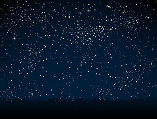 Starry Sky with Blue Glow. Shining Stars Dark Sky.