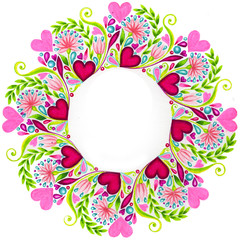 Wreath with flowers and hearts
