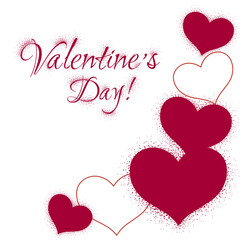 Romantic  postcard Holiday Valentine's Day hand-drawn. Abstract red hearts in design frame and text. It can be used as a wedding invitation, greeting card, poster, banner, cover, invitation, template.