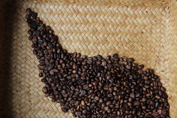 Roasted coffee on the bamboo basket