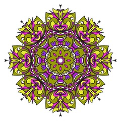 Vintage Invitation Card With Mandala Pattern. Decorative Elements. Vector Illustration. Anti-Stress Therapy Pattern. Purple, yellow color