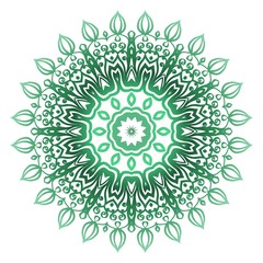 Green color Ornamental Circle Pattern. Hand Draw Mandala. Vintage Decorative Elements. Vector Illustration. Anti-Stress Therapy Pattern.