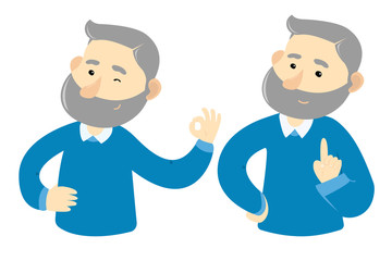 gray hair man gesticulates