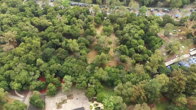 A 360 planet earth shot of Chapultepec Castle with the city in the background located in Mexico City, Mexico.