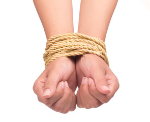 Bound hands isolated on white background