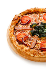 Pizza with bacon and vegetables