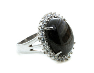 beautiful black jasper ring  on white background