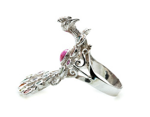 Peacock Ring with differet color gemstone on whit background