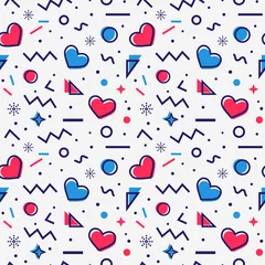 Wall murals Memphis style Hearts seamless pattern in Memphis style.