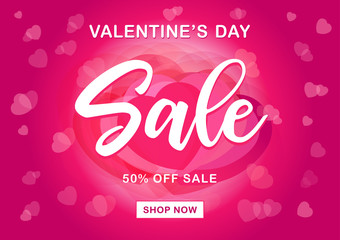 Valentines day sale background with pink heart shaped. Vector illustration for valentine day discount banners, wallpaper, flyers, invitation, posters, brochure, special offer voucher