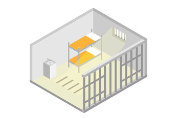 Isometric prison cell. Vector jail, Incarceration concept. Vector illustration