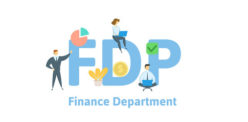 Fototapeta na wymiar FDP, Finance Department. Concept with keywords, letters and icons. Colored flat vector illustration. Isolated on white background.