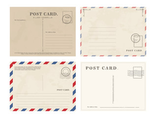 Composed graphic set of various postcards with blank writing area on white background - obrazy, fototapety, plakaty