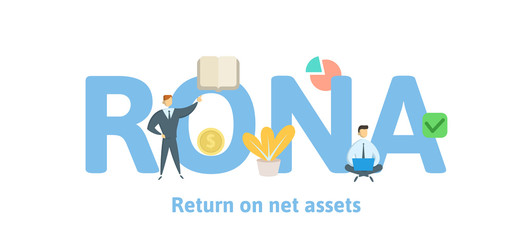 RONA, Return On Net Assets. Concept with keywords, letters and icons. Colored flat vector illustration. Isolated on white background.