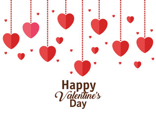 happy valentines day card with hearts hanging