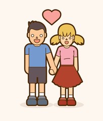 Little boy and girl holding hands,Couple Love graphic vector