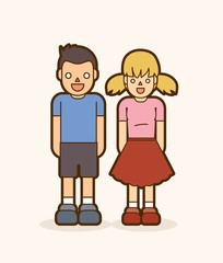 Little boy and girl standing together graphic vector