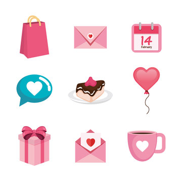 happy valentines day set icons