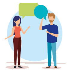 Obraz premium couple talking with speech bubbles