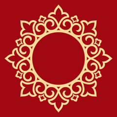 Decorative frame Elegant vector element for design in Eastern style, place for text. Floral golden border. Lace illustration for invitations and greeting cards.