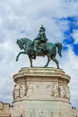 Fototapeta na wymiar Statue of Vittorio Emanuele II at Vittorio Emanuele II Monument or Vittoriano. Rome. Italy
