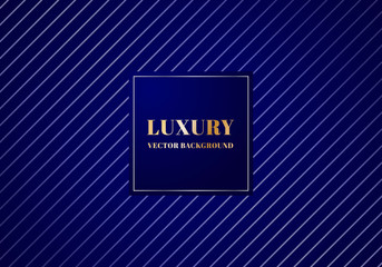 Abstract luxury silver diagonal lines pattern design on dark blue background with metallic banner.