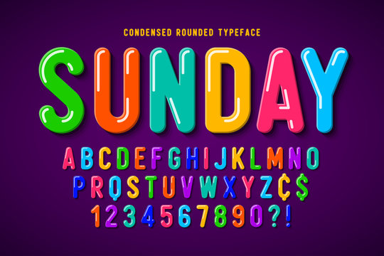 Flat bubble comical font design, colorful alphabet