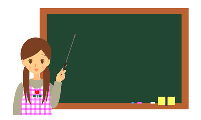 黒板　ポインターを持つ女性保育士　上半身