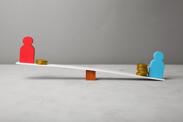 Different level pay income of people. Financial gap concept.
