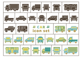 車のアイコンセット(シルエットとカラーシルエット)