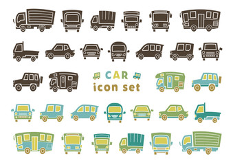 車のアイコンセット(シルエットとカラーシルエット)上弦バージョン