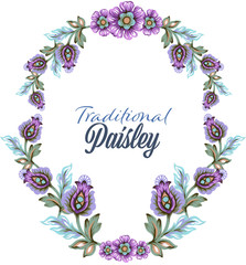 Tropical fantasy floral Arabic Eastern wreath frame and bouquet with hand drawn