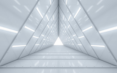 Illuminated corridor interior design. 3D rendering.